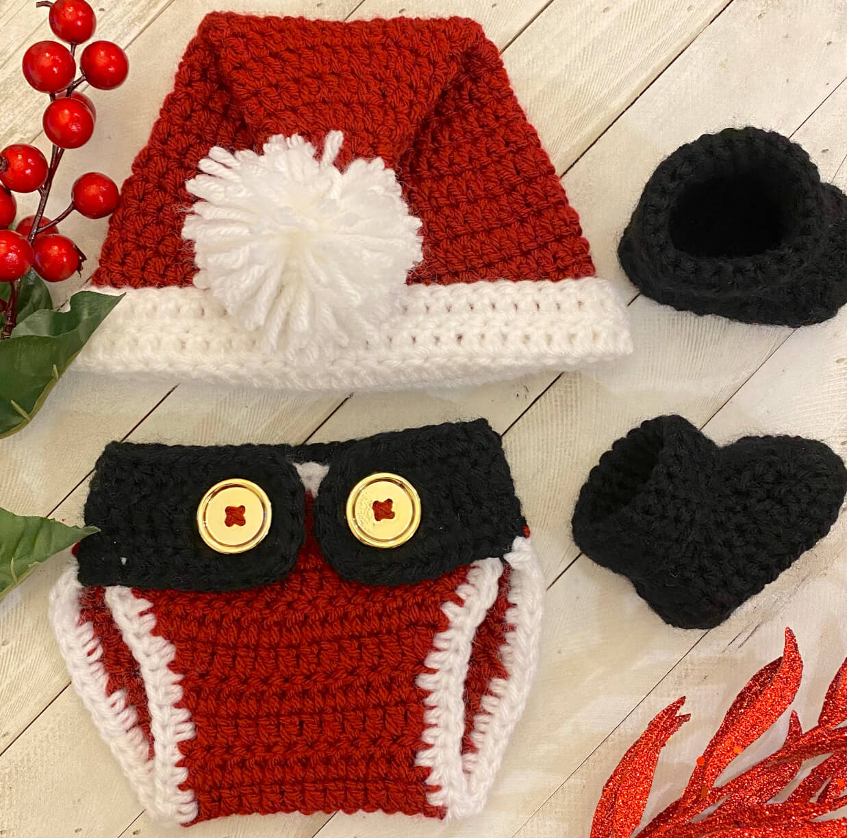 Baby Santa Crochet Diaper Cover Set