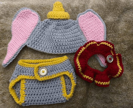 Dumbo Crochet Baby Set (Beanie and Diaper Cover)